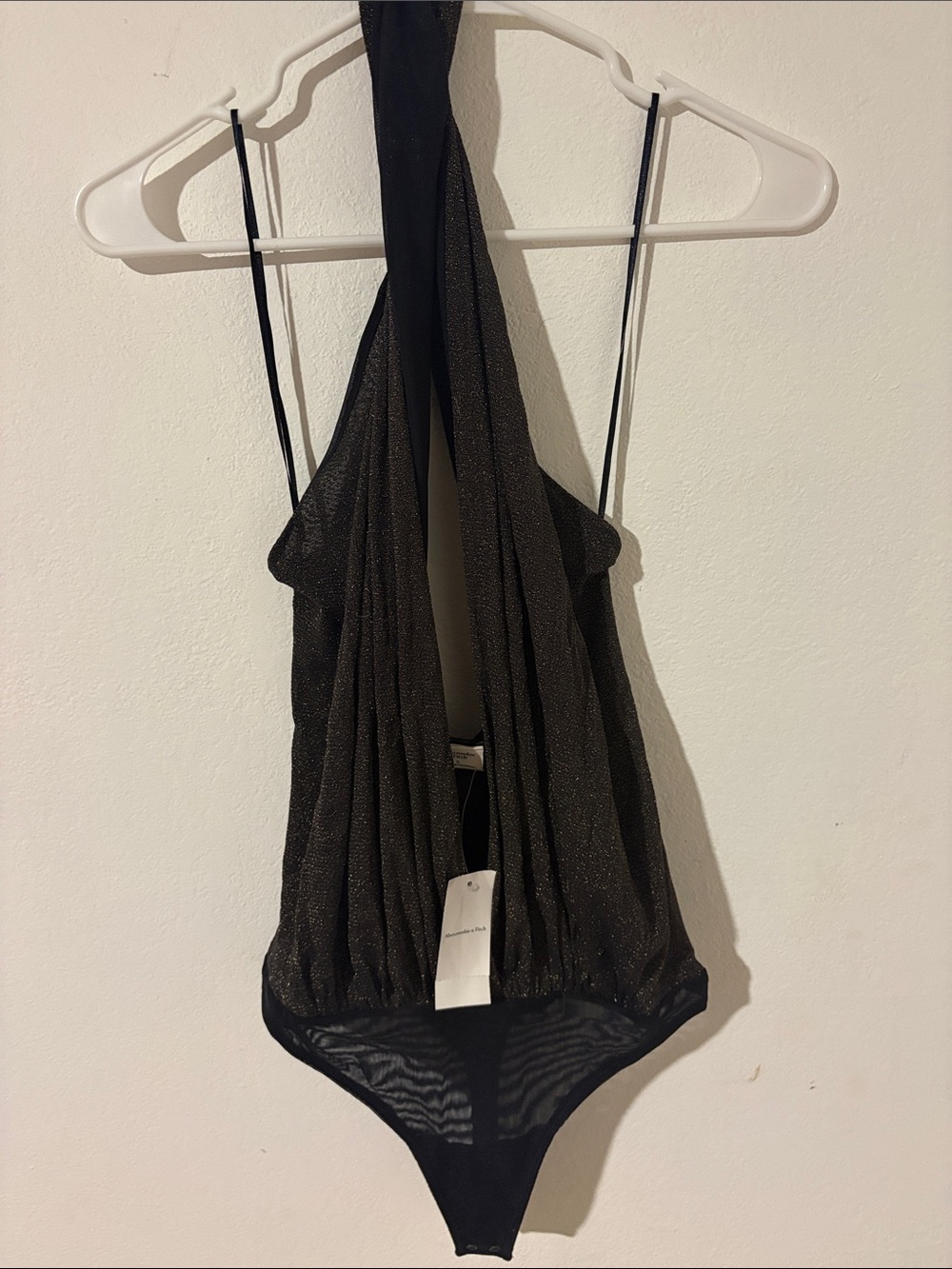 Abercrombie & Fitch Black Sheer Halter Bodysuit with Metallic Thread